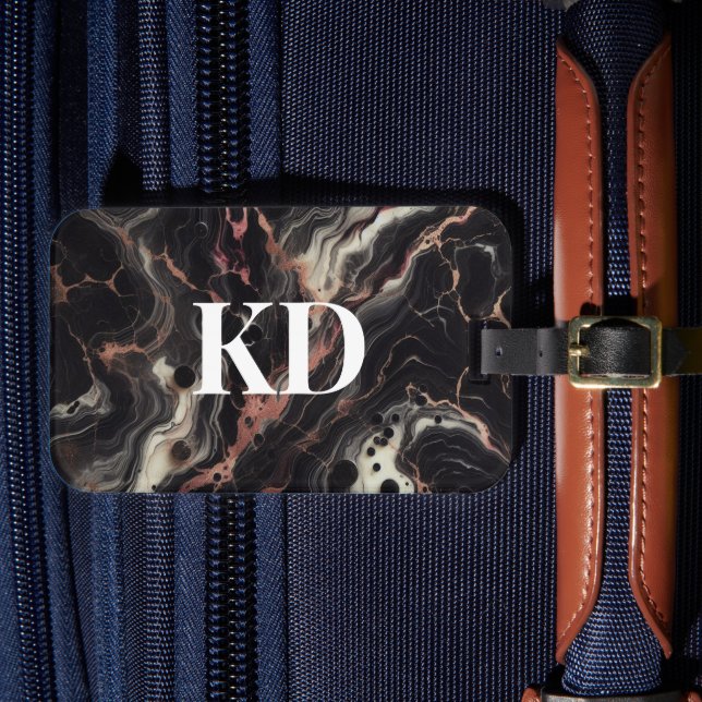 Etiqueta De Bagagem Elegante Black Marble Modern & Na moda Viagem (Frente Insitu 4)