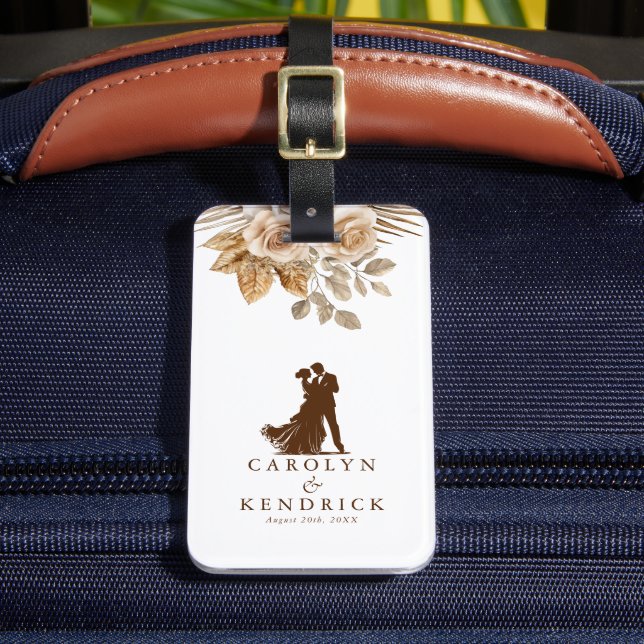 Etiqueta De Bagagem Elegante Boho Neutral Floral Casal (Frente Insitu 2)