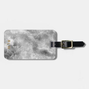 Etiqueta De Bagagem Elegante Carrera White Marble Patterno Negro
