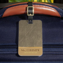 Elegante Chic couro dourado marrom nome personaliz