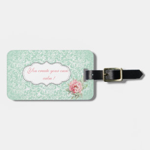 Etiqueta De Bagagem Elegante Chic Damasco, Rosas, Mensagem Motivaciona