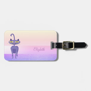 Etiqueta De Bagagem Elegante Chique e Estiloso, Gato Caprichoso