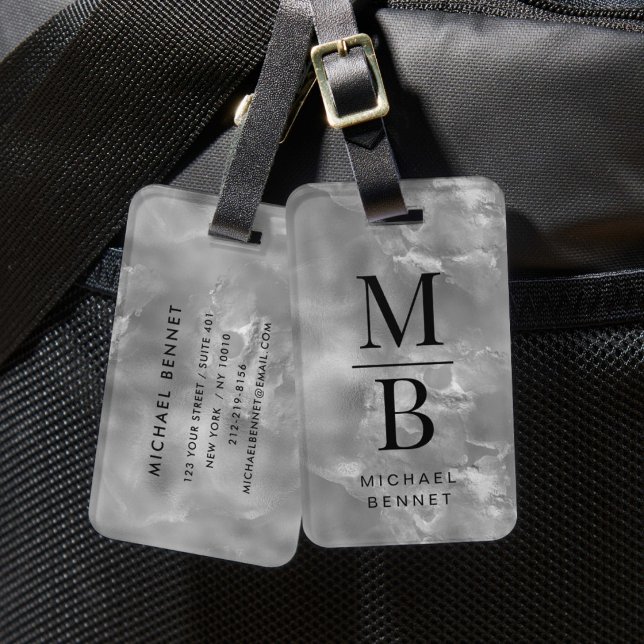 Etiqueta De Bagagem Elegante Cinza Monogramado (Elegant Gray Monogrammed Luggage Tag)