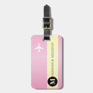 Etiqueta De Bagagem Elegante, cor-de-rosa e Dourado, monograma de meta