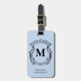 Etiqueta De Bagagem Elegante Crista de Monograma Azul