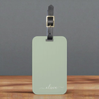 Etiqueta De Bagagem Elegante do Monograma Moderno Minimalista Verde Sa