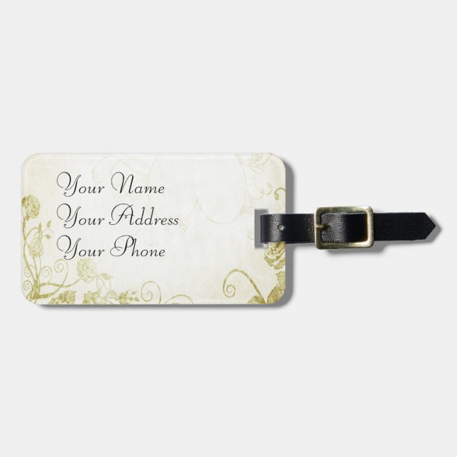 Etiqueta De Bagagem Elegante Dourado (Frente Horizontal)