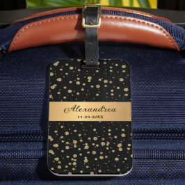Etiqueta De Bagagem Elegante Dourado brilho preto personalizado