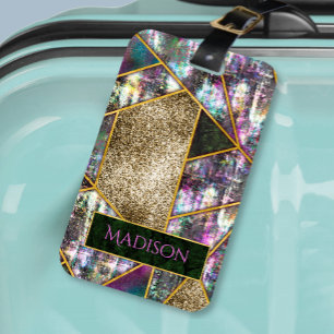 Etiqueta De Bagagem Elegante e iridescente geométrico