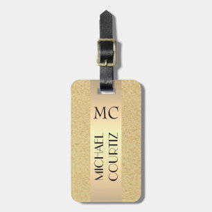 Etiqueta De Bagagem Elegante e praia Dourada Textura Metálica Monogram