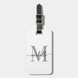 Etiqueta De Bagagem Elegante Estilo Monograma Inicial Branco Cinza Scr