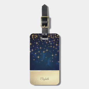 Etiqueta De Bagagem Elegante Estrelas Douradas Azul Marinho