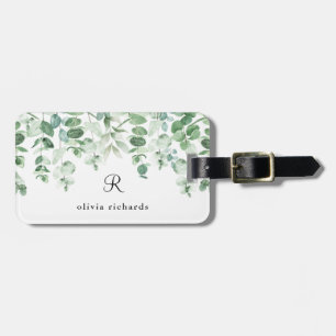 Etiqueta De Bagagem Elegante Eucalyptus Watercolor Monograma