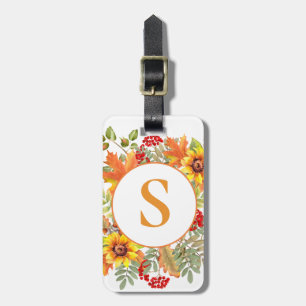 Etiqueta De Bagagem Elegante Floral Outonal em Aquarela