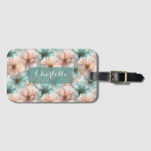 Etiqueta De Bagagem Elegante Floral Personalizado Rosa e Verde Vintage