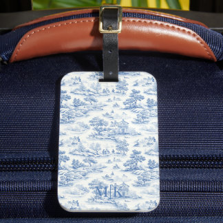 Etiqueta De Bagagem Elegante francês na moda Blue Toile de Jouy Vintag