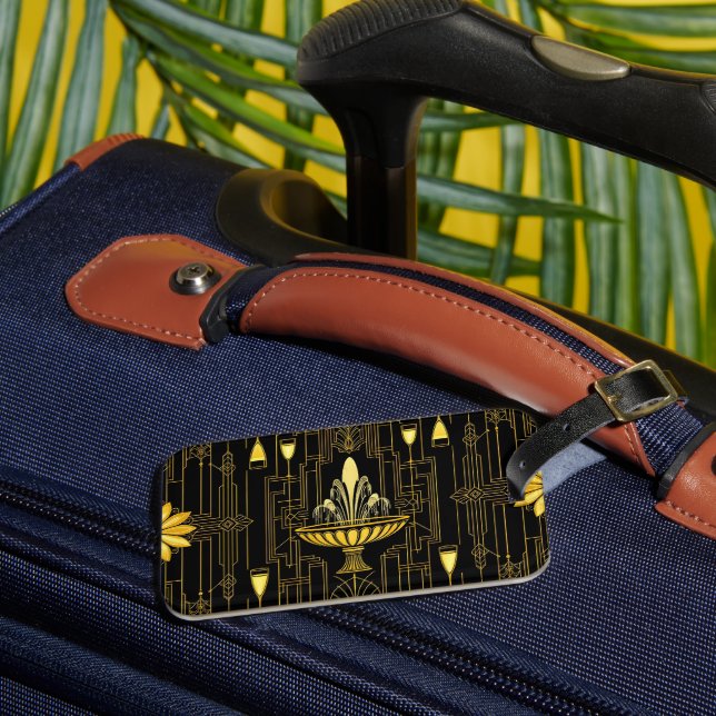 Etiqueta De Bagagem Elegante gatsby preto dourado (Frente Insitu 3)