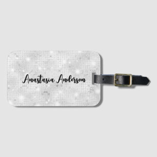 Etiqueta De Bagagem Elegante Glam White Silver Glitz Sparkle
