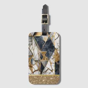 Etiqueta De Bagagem Elegante Glitter de Mármore Geométrico Dourado e P
