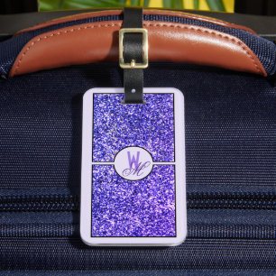 Etiqueta De Bagagem Elegante Glitter Roxo Monogramado