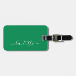 Etiqueta De Bagagem Elegante Kelly Green Script Name Personalizado