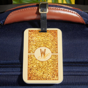 Etiqueta De Bagagem Elegante Laranja Amarelo Glitter Monogramado