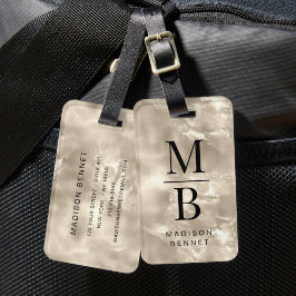 Etiqueta De Bagagem Elegante Marfim Bege Monogramado