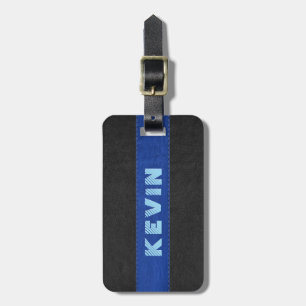 Etiqueta De Bagagem Elegante Masculino Preto & Azul Couro Vintage