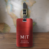 Elegante Metálico Bruto Monograma Vermelho