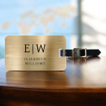 Etiqueta De Bagagem Elegante Metálico Dourado com Monograma Brutado<br><div class="desc">Apresentando nossa etiqueta de bagagem Elegante Metálica Bruta em Monograma: Eleve sua experiência de viagem com esse sofisticado acessório. Feito de material metálico escovado, essa etiqueta de bagagem exude elegância e estilo. O design do monograma acrescenta um toque personalizado, fazer é fácil identificar sua bagagem enquanto adiciona um toque de...</div>