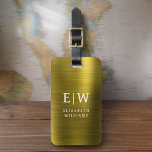 Etiqueta De Bagagem Elegante Metálico Dourado com Monograma Brutado<br><div class="desc">Apresentando nossa etiqueta de bagagem Elegante Metálica Bruta em Monograma: Eleve sua experiência de viagem com esse sofisticado acessório. Feito de material metálico escovado, essa etiqueta de bagagem exude elegância e estilo. O design do monograma acrescenta um toque personalizado, fazer é fácil identificar sua bagagem enquanto adiciona um toque de...</div>