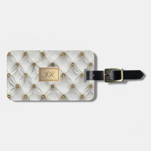 Etiqueta De Bagagem Elegante Moderno Couro Branco Gold Tufted
