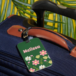 Etiqueta De Bagagem Elegante Moderno Floral Verde Rosa