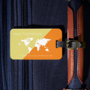 Etiqueta De Bagagem Elegante Moderno Geométrico mundo Viagem laranja