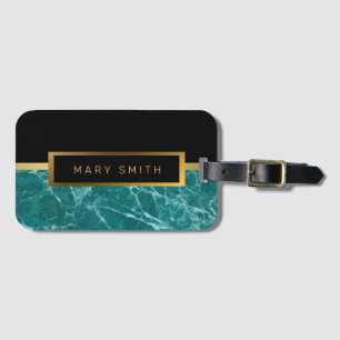 Etiqueta De Bagagem Elegante Moderno Marble Negro Dourado