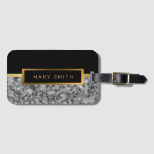 Etiqueta De Bagagem Elegante Moderno Marble Negro Dourado