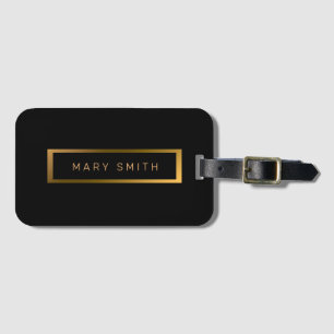 Etiqueta De Bagagem Elegante Moderno Marble Negro Dourado