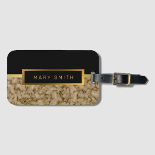 Etiqueta De Bagagem Elegante Moderno Marble Negro Dourado