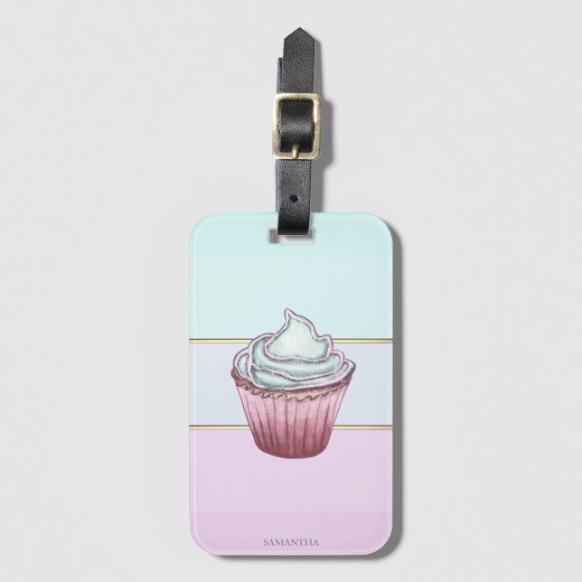 Etiqueta De Bagagem Elegante Moderno Striped, Cupcake (Frente Vertical)