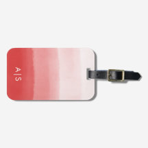 Elegante Monograma Aquarela Coral Vermelho Desbota