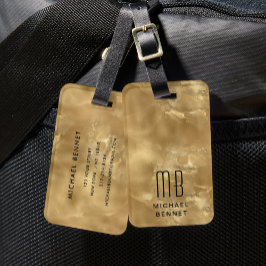 Etiqueta De Bagagem Elegante Monograma Chic Dourado