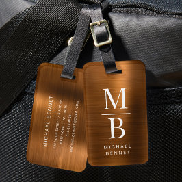Etiqueta De Bagagem Elegante Monograma de Cobre em Metal Brilhante