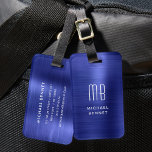 Etiqueta De Bagagem Elegante Monograma de Marinho Azul<br><div class="desc">Etiqueta de Bagagem de Marinho Azul-Vazio Metálico Personalizado Elegante Monograma.</div>
