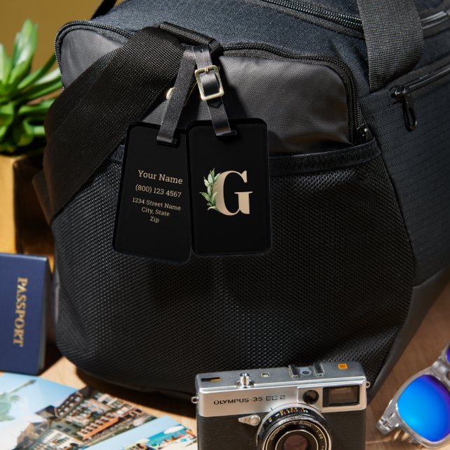 Etiqueta De Bagagem Elegante Monograma Dourado - Letra G (Frente e verso)