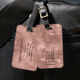 Etiqueta De Bagagem Elegante Monograma em Dourado Rosado