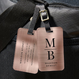 Etiqueta De Bagagem Elegante Monograma em Metalizado Rosa Dourado Brus