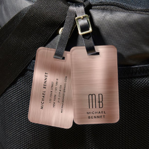 Etiqueta De Bagagem Elegante Monograma em Ouro Rosa