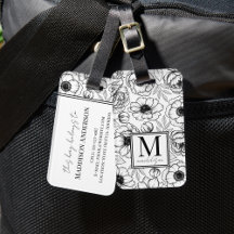 Elegante Monograma Floral Preto e Branco