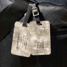 Etiqueta De Bagagem Elegante Monograma Marfim