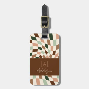 Etiqueta De Bagagem Elegante Monograma Personalizado Xadrez Neutro